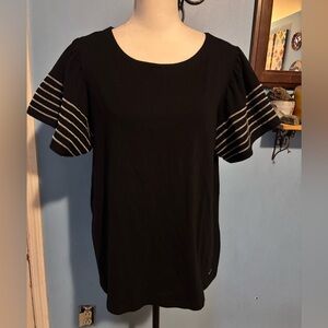 Jones New York, Black, Striped Sleeve, Top
